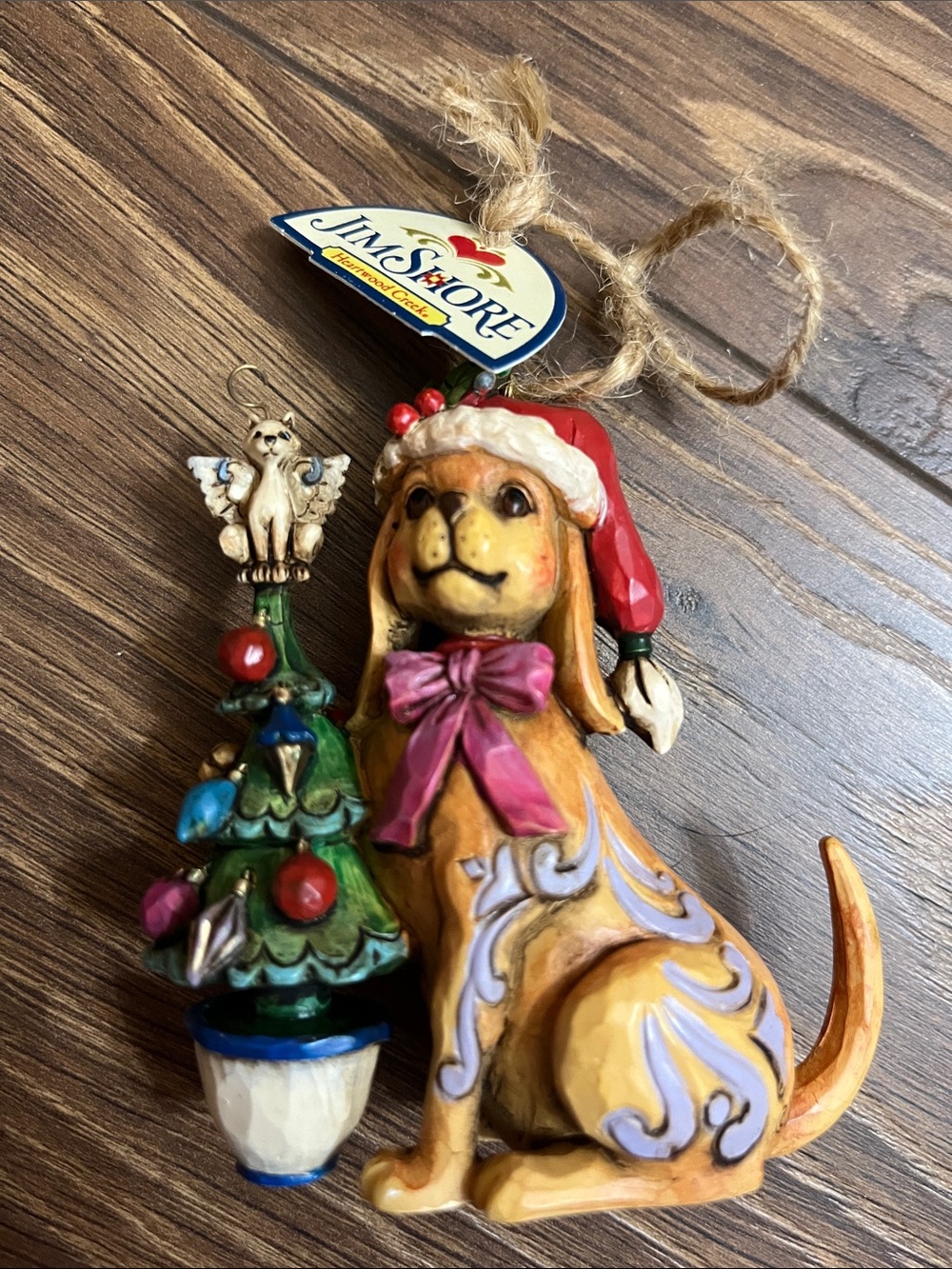 Jim Shore Yellow & Red Dog with Christmas Tree Ornament